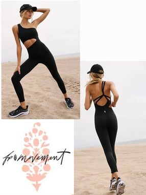 NWT Free People FP Movement Womens Transcend Limits Onesie Jumpsuit Black Size M
